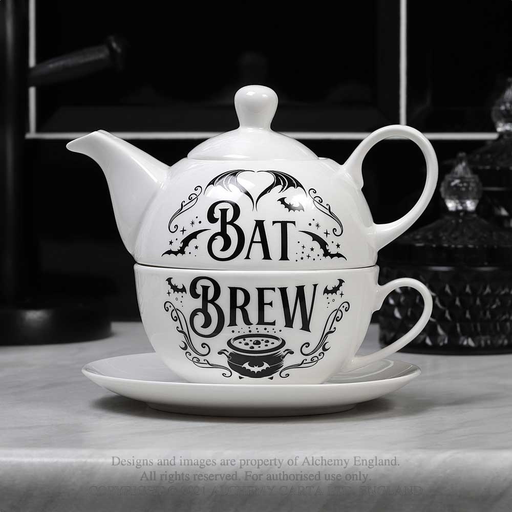 Alchemy - Bat Brew Teekanne und Tasse - Weiß/Schwarz